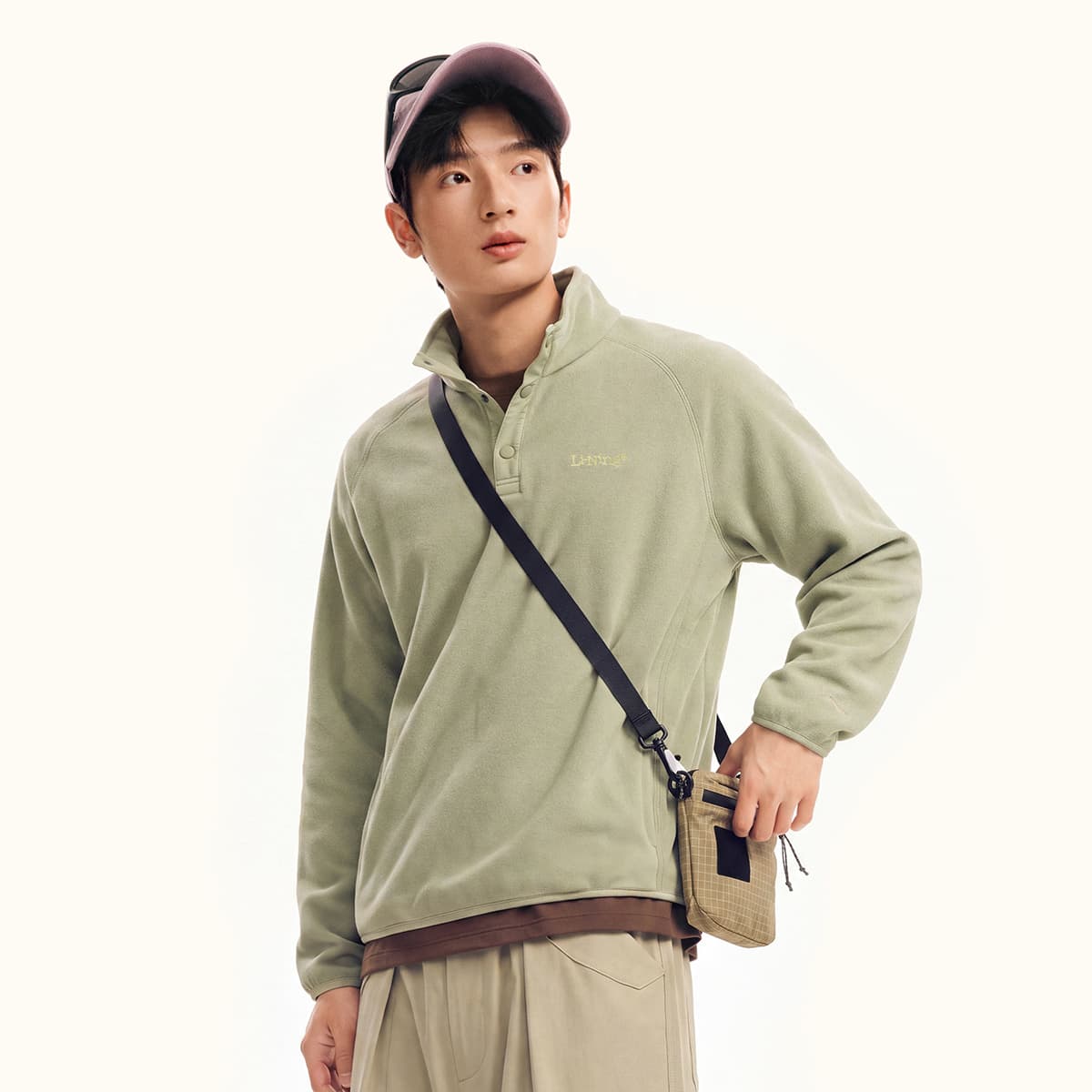 LiNing Sports Life Collection Sweatshirts Limewash Gray Stand Collar Moderate