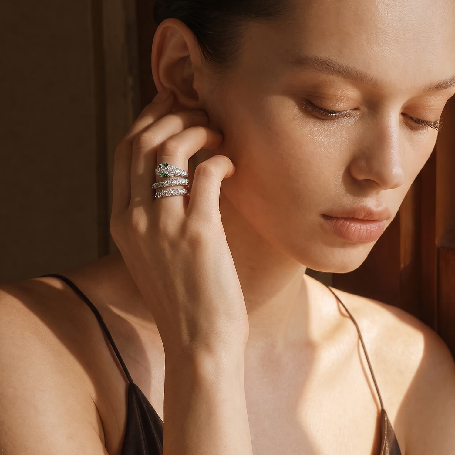 Apm Monaco 925K White Silver, Synthetic Cubic Zirconia, Green Glass Rings Silver White