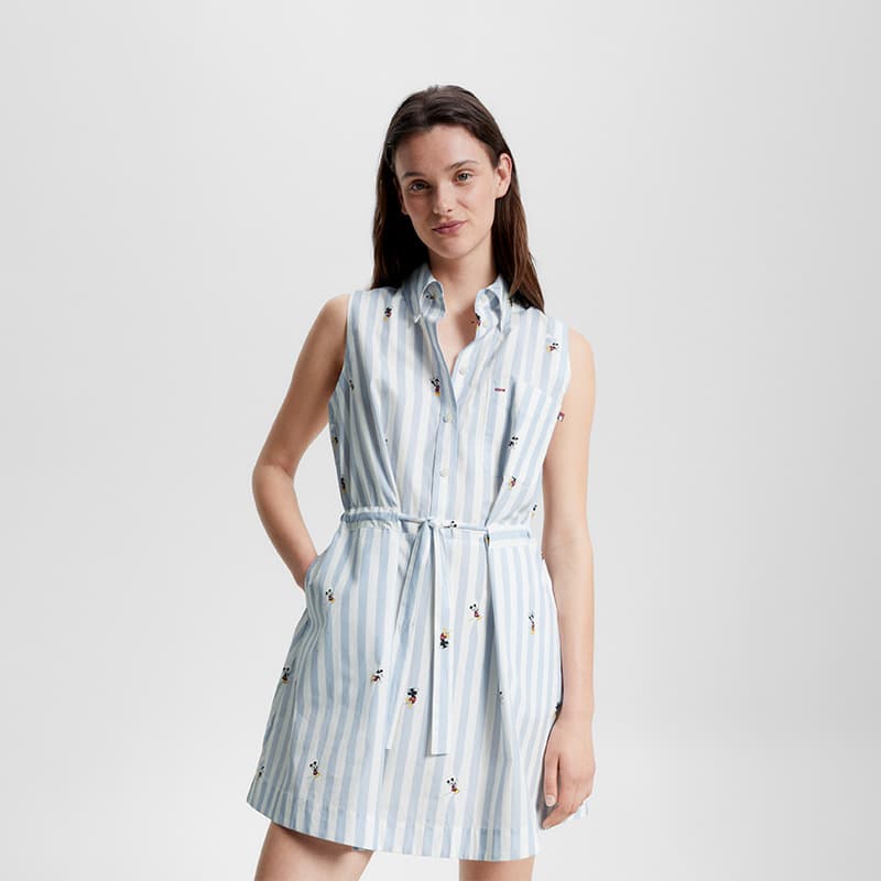 Tommy Hilfiger X Disney Tommy Hilfiger X DISNEY Sleeveless Light Blue White Stripes C1O Pointed Collar Moderate Mid Length