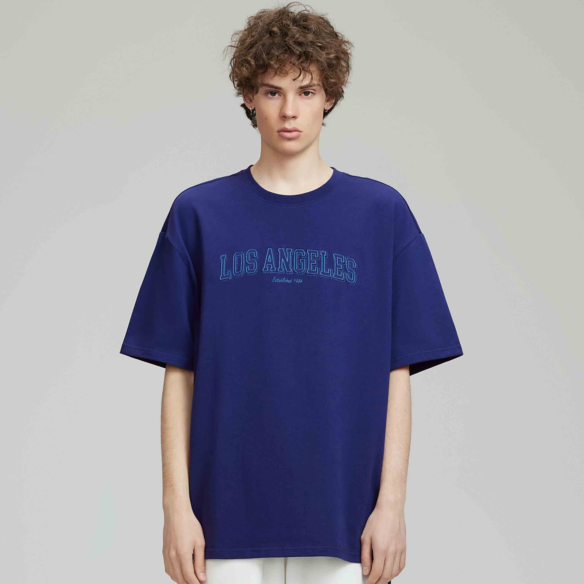 NBA T Shirts Navy Blue Crew Neck Moderate Straight Fit