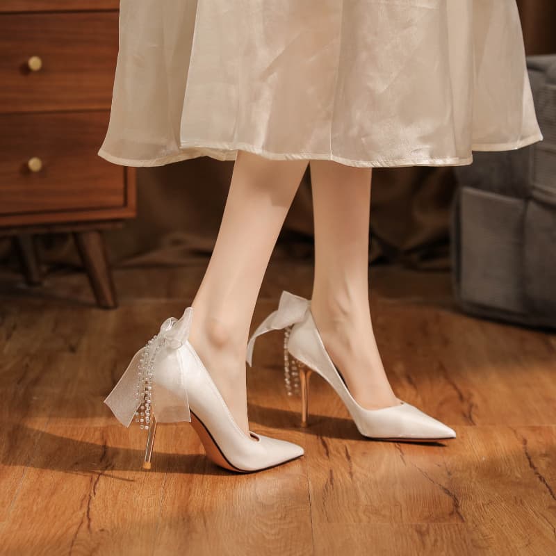 QITUMAUL Slim Heel 6.5 9.5cm White