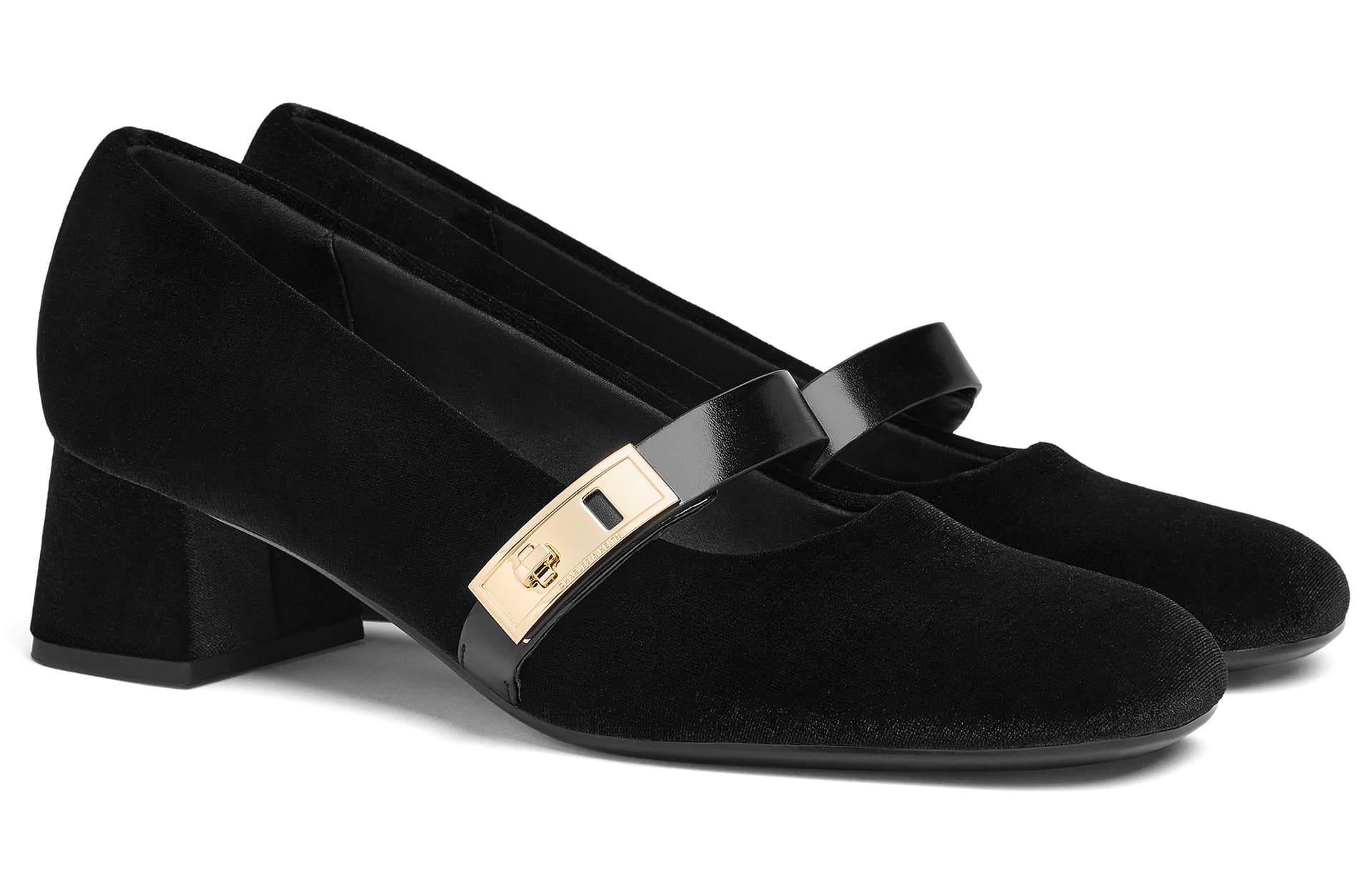 CHARLES&KEITH Small Ck PU, Textile Block Heel 4.6cm