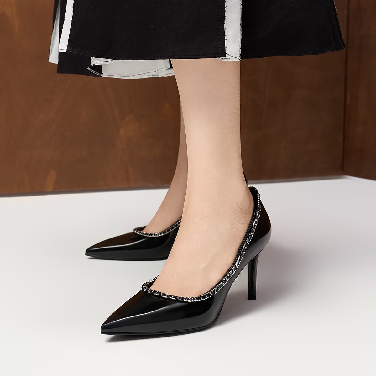 CHARLES&KEITH Small Ck Pu Slim Heel 8cm BLACK BOX Black