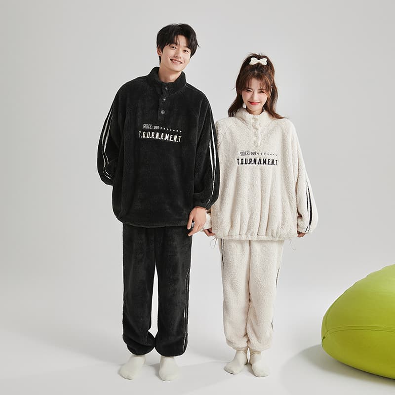 DAMOS·LOVE Coral Fleece, Stand Collar Thickened Fleece Lined, Letter Minimalist Style Outerwear Ready Home