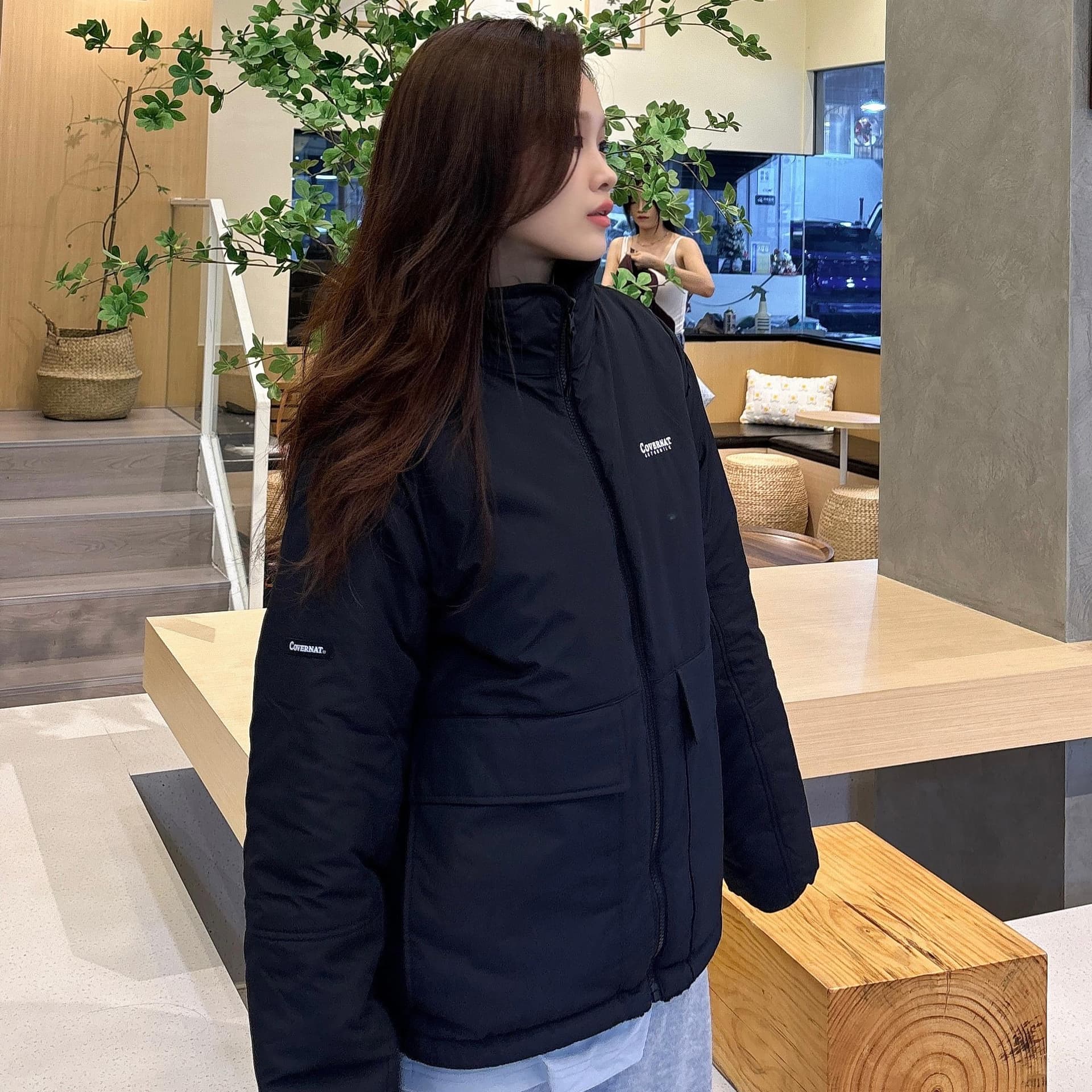 COVERNAT Velvet Jackets Black Stand Collar Moderate