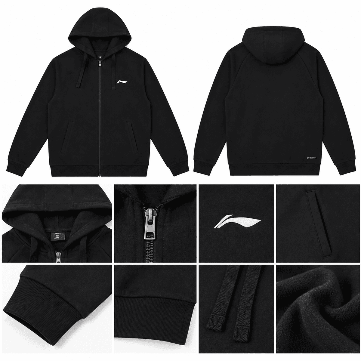 LiNing Sweatshirts Black FleeceLined Hooded (Nondetachable) Thickened Other