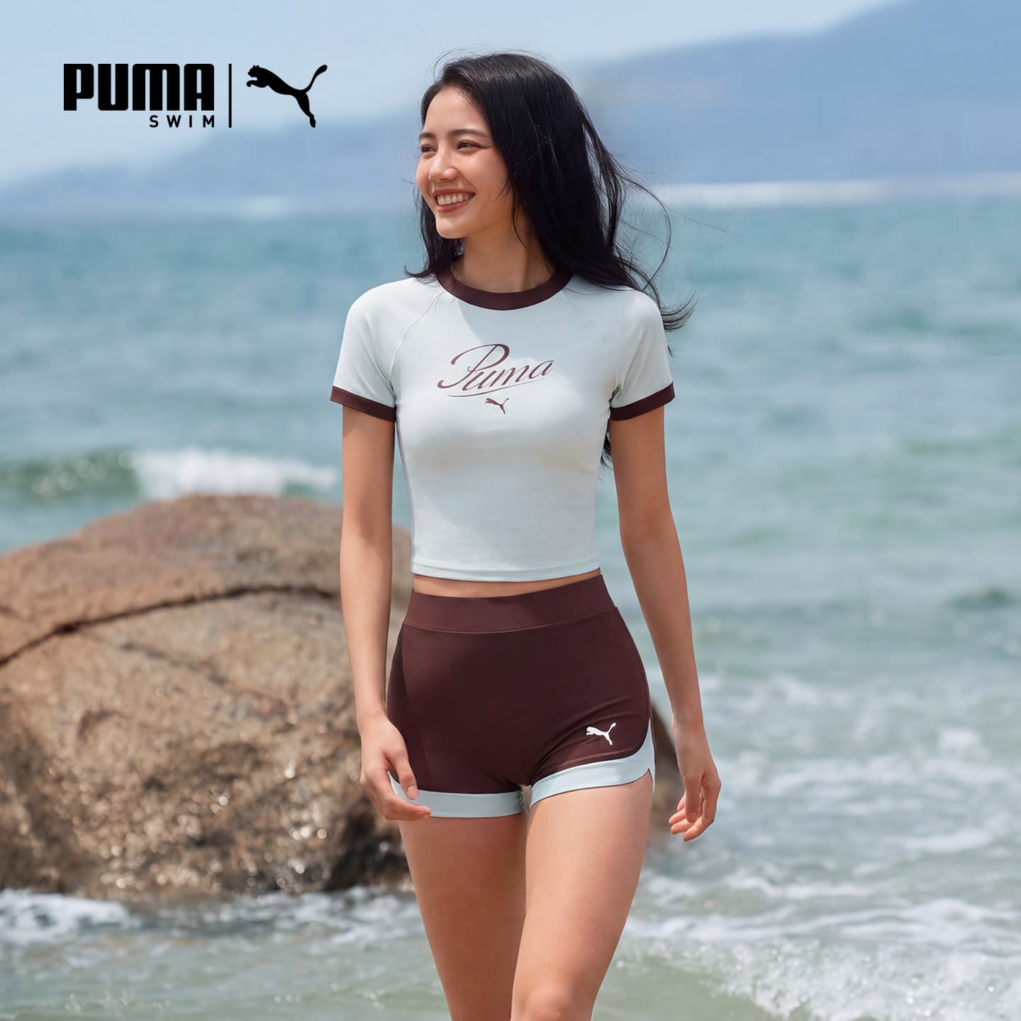 PUMA TwoPiece Crew Neck Thin SquareLeg TwoPiece Swimsuit