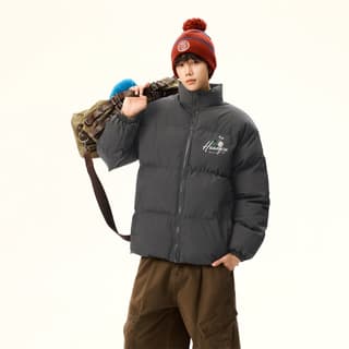 HUANQIU Puffer Jackets Stand Collar Thickened Padded Puffer Jacket