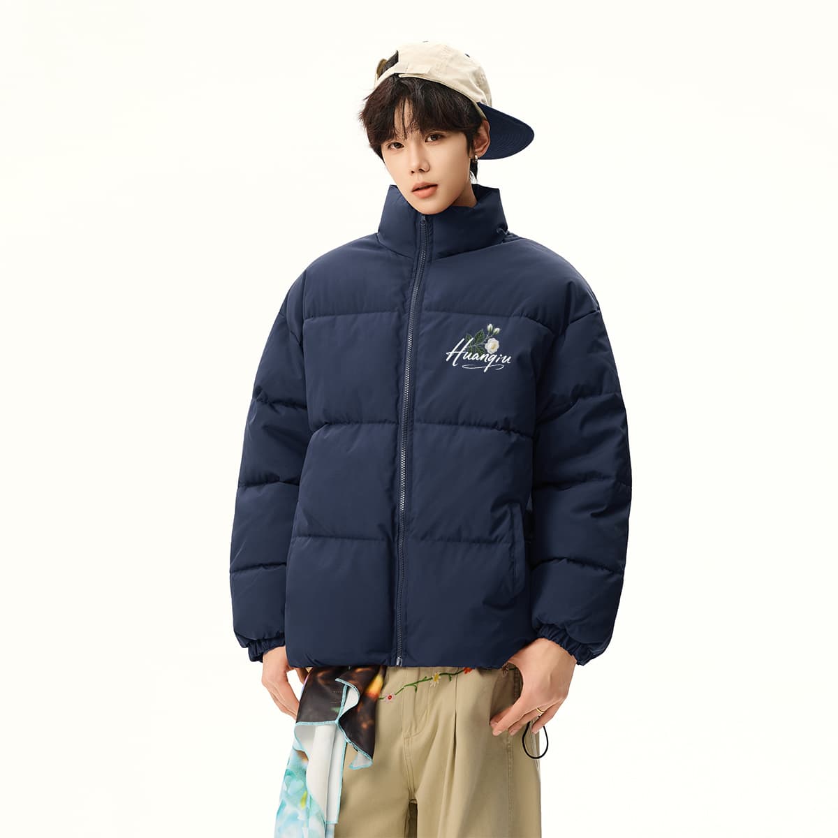 HUANQIU Puffer Jackets Stand Collar Thickened Padded Puffer Jacket