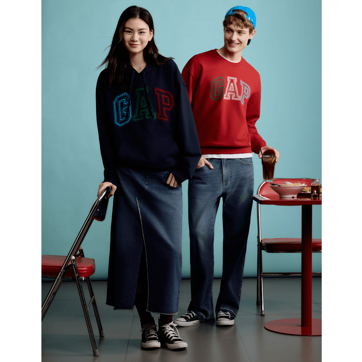 GAP Sweatshirts Red Crew Neck Moderate Straight Fit