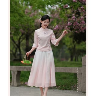 SIXUSICHOU Two Piece Skirt Sets Stand Collar Thin Mid Length