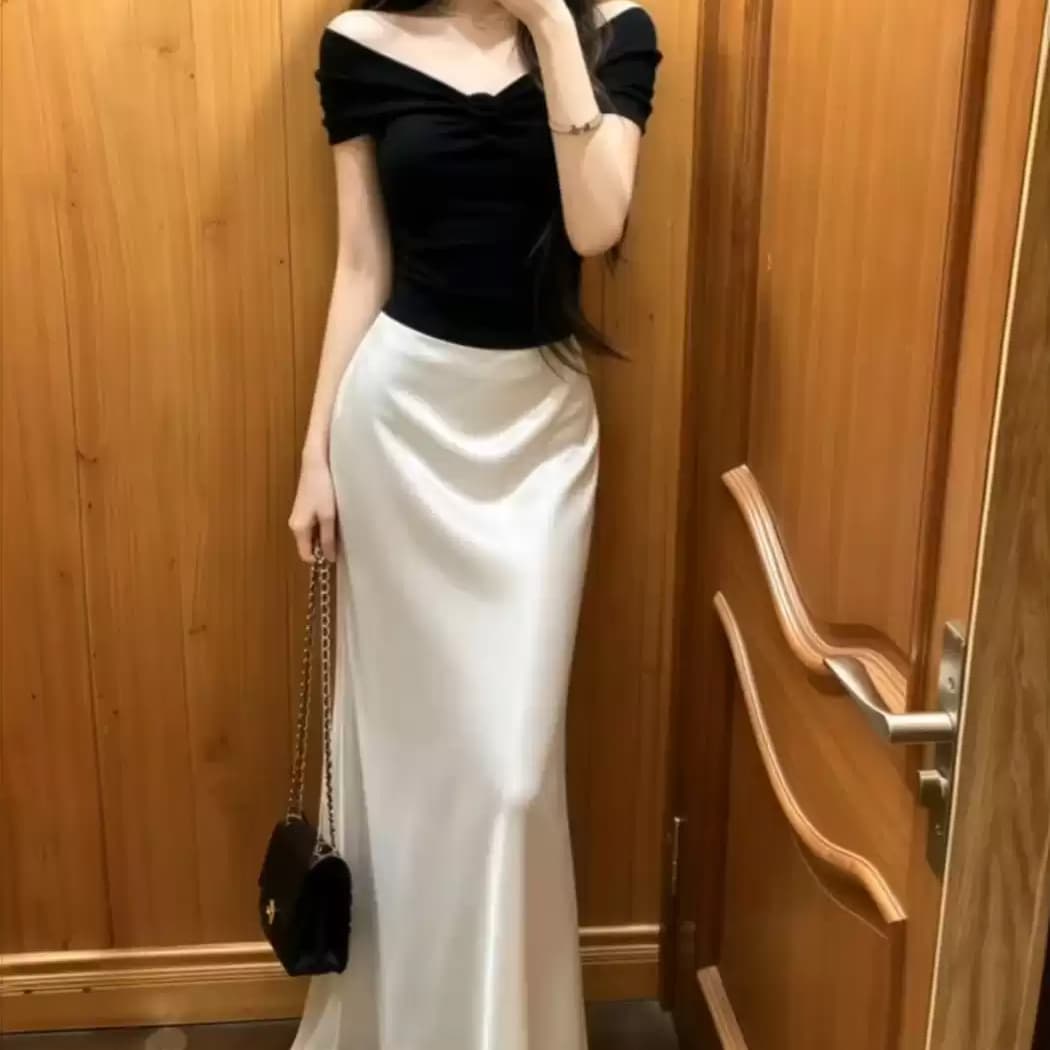 Aghr Two Piece Skirt Sets Off The Shoulder Thin Long Skirt