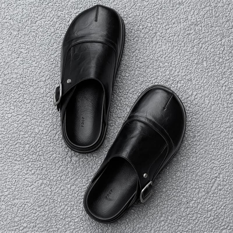 MADALLO Rubber Sole Patchwork Closed Toe Slippers Black