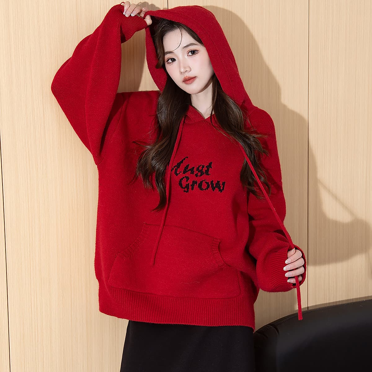 Tonlion Sweaters Dark Red Hooded Moderate Straight Fit