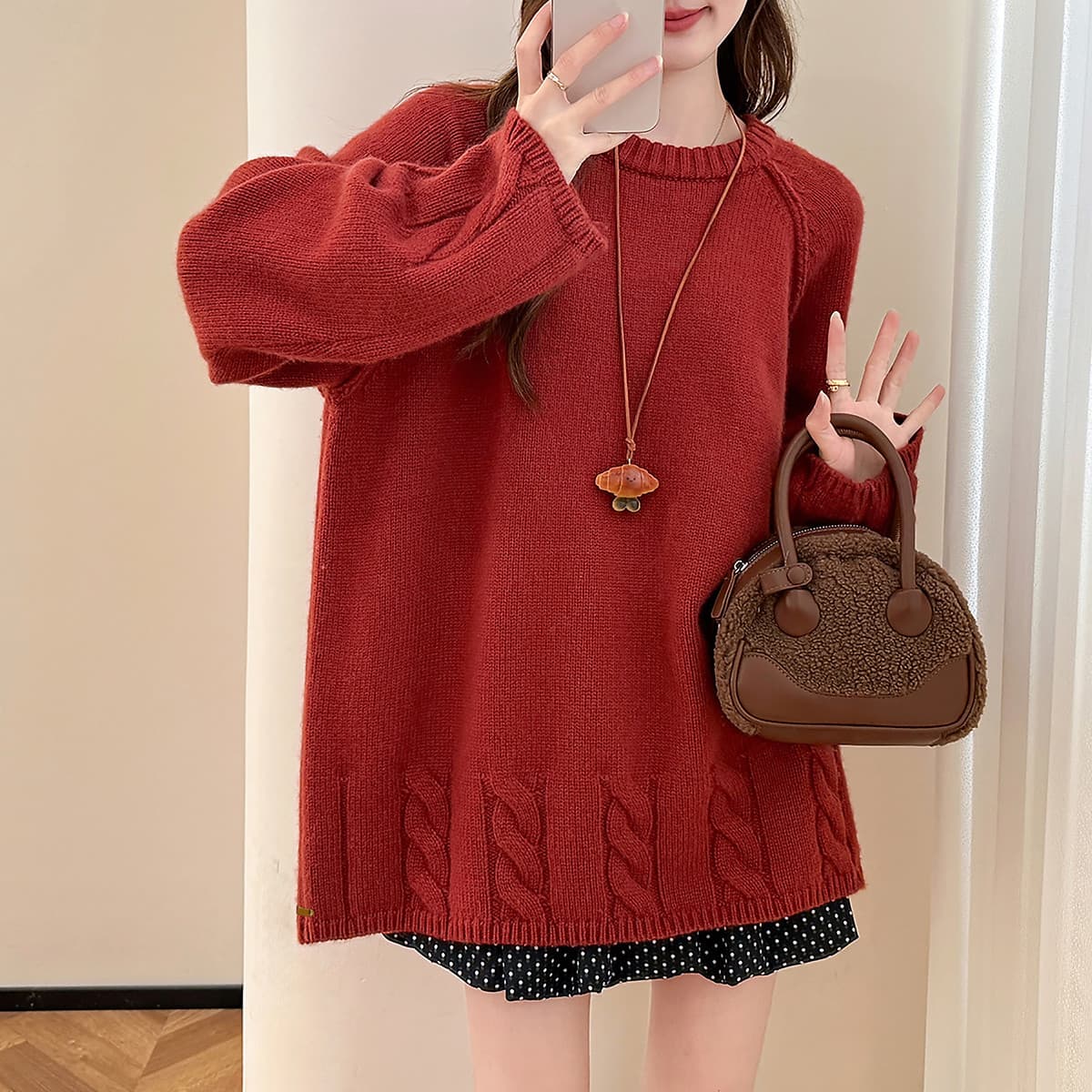 Tonlion Knitwear Dark Red Crew Neck Moderate Base Layer