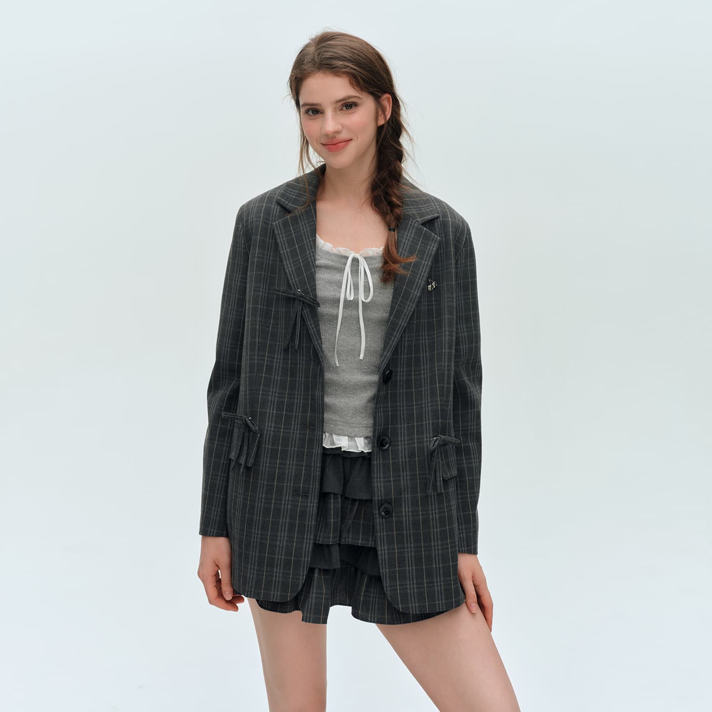 Kirsh Blazers Plaid Gray Lapel Moderate