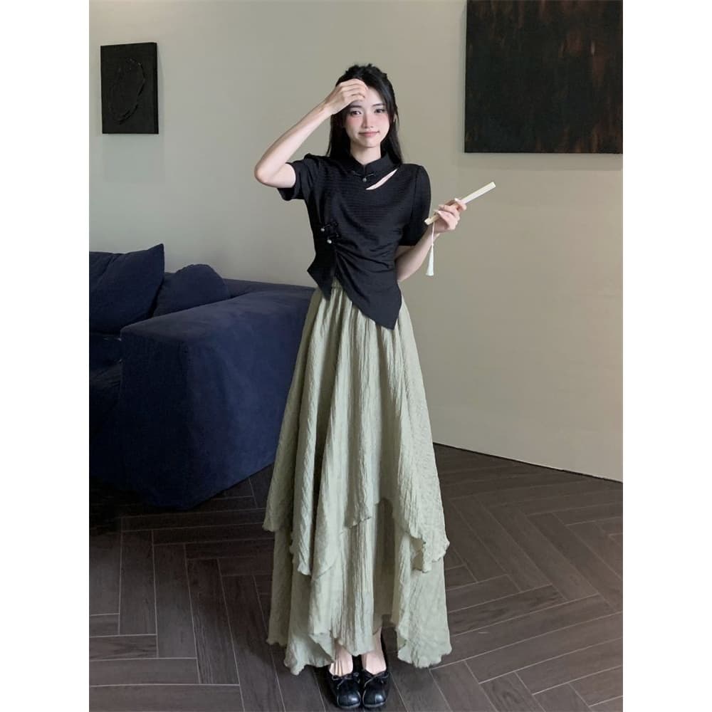 Two Piece Skirt Sets Irregular Thin Long Skirt