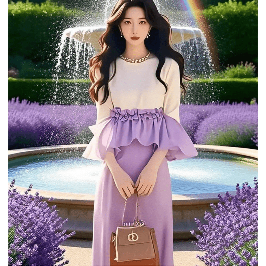 Two Piece Skirt Sets Crew Neck Moderate Long Skirt