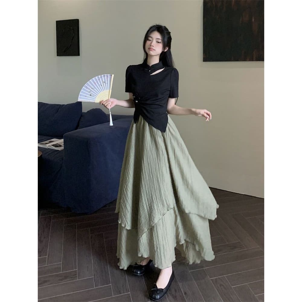 Two Piece Skirt Sets Irregular Thin Long Skirt
