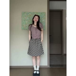 Two Piece Skirt Sets U Neck Thin Midi Dress