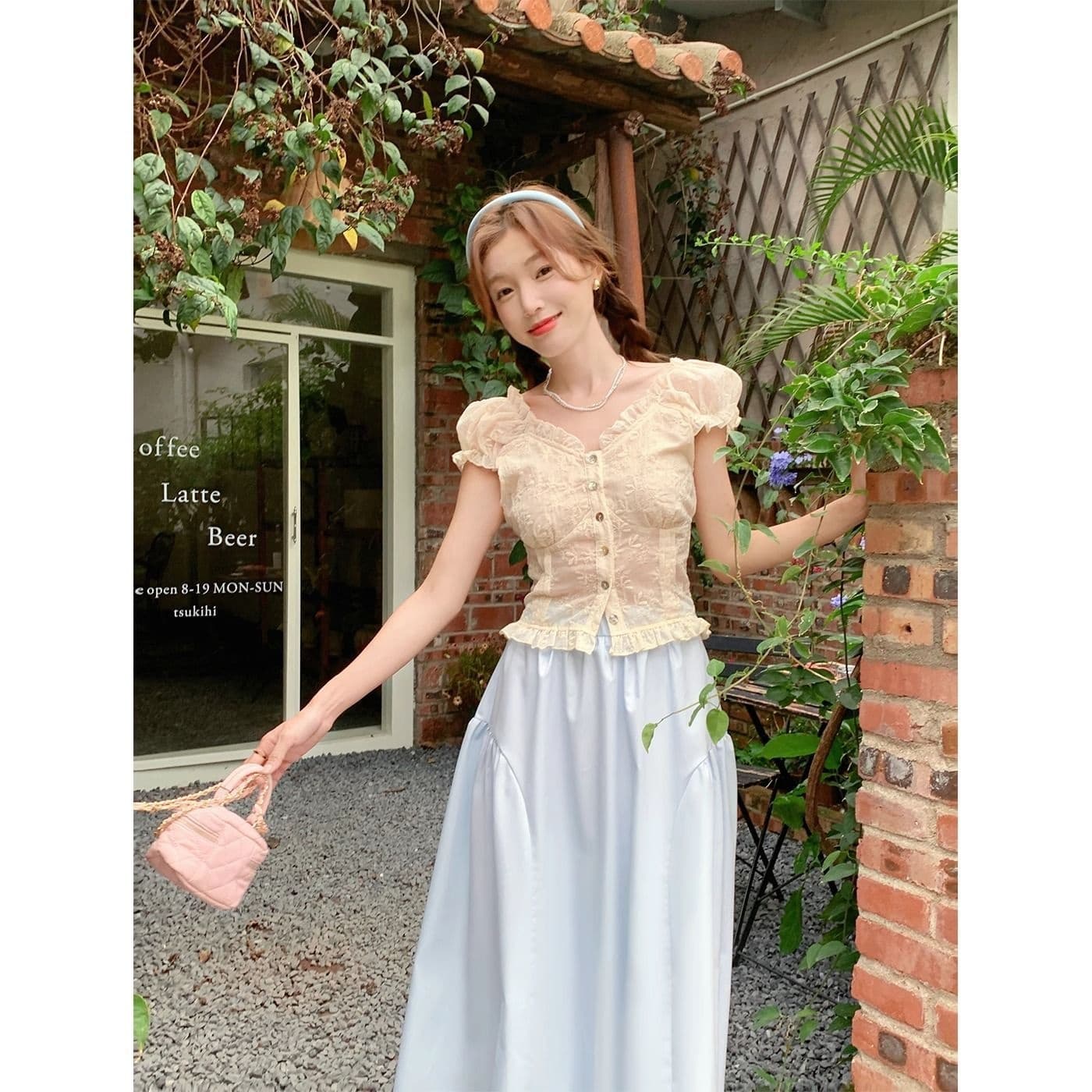 Two Piece Skirt Sets V Neck Thin Long Skirt
