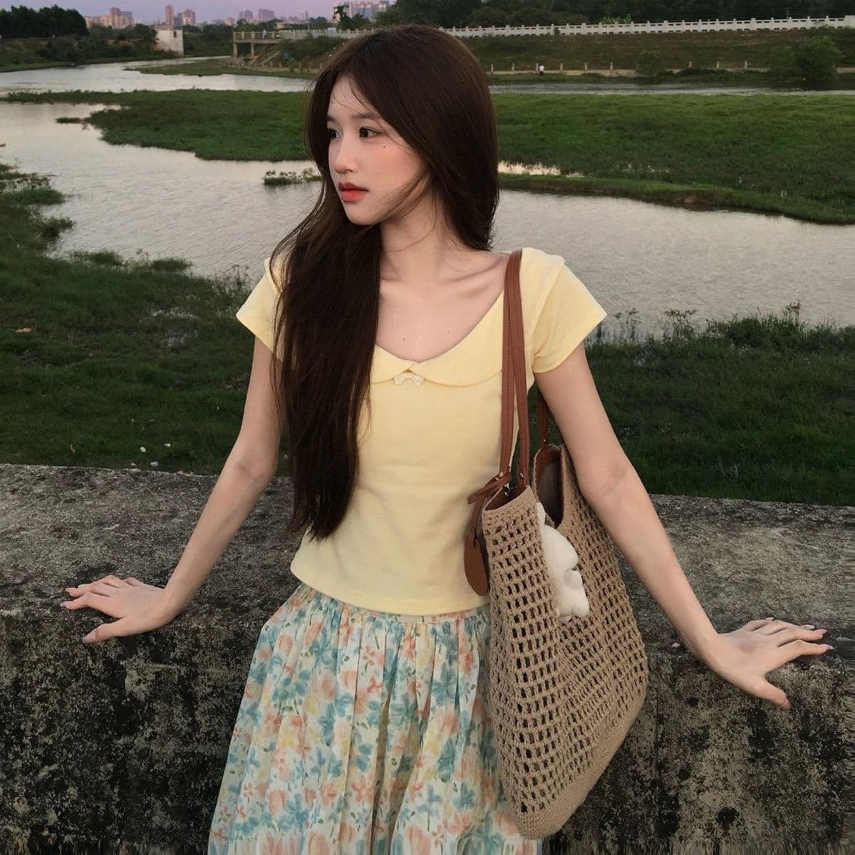 Two Piece Skirt Sets Peter Pan Collar Thin Midi Skirt