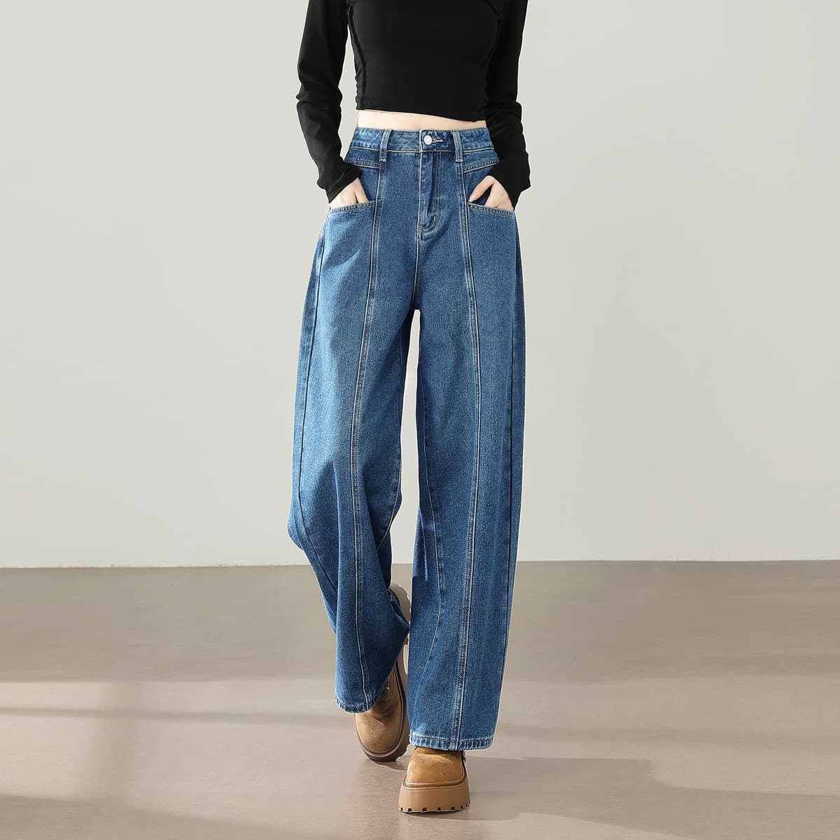 Tonlion Jeans Medium Denim Blue Moderate Wide Leg