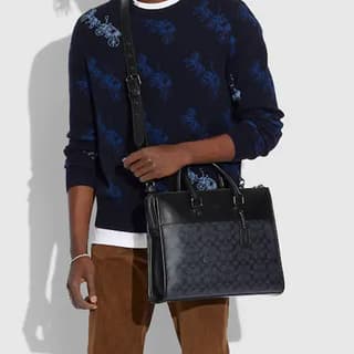 COACH Artificial With Cow Briefcase, Shoulder Bag, Crossbody Bag, Handbag Large Charcoal Black