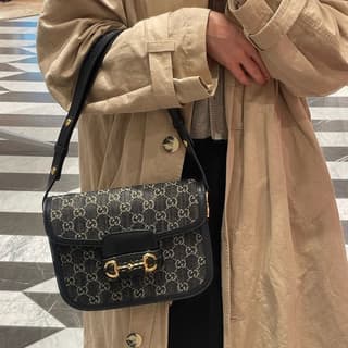 GUCCI Horsebit 1955Denim Denim Portable Crossbody Bag, Shoulder Bag Black