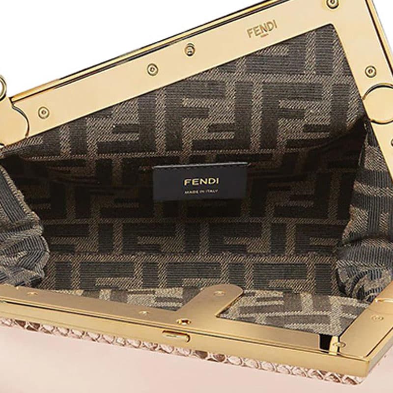 FENDI Python Skin One Shoulder Crossbody Handheld Small Light Beige