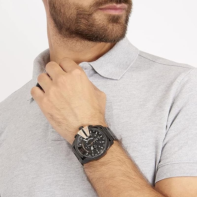 DIESEL Wrist Quartz Movement Stainless Steel Strap 59mm Black Dial ['100', 301050]m Waterproof