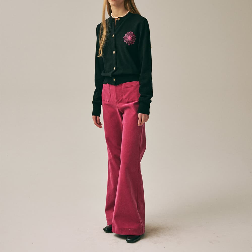 MARDI MERCREDI FW25 RACCOON BLENDED CARDIGAN ROUND NECK_BLACK FUCHSIA Knitwear