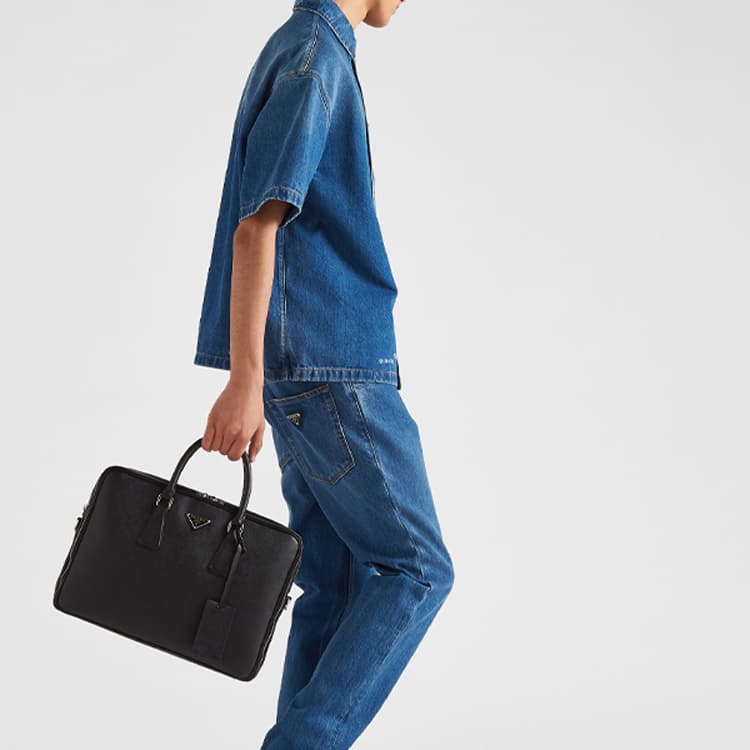 PRADA Saffiano Portable Briefcase Black