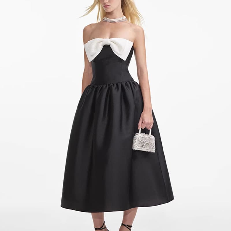 Self-portrait Taffeta Contrast Bow Midi Dress