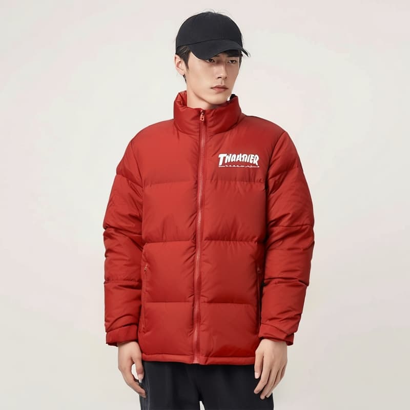 Thrasher Puffer Jackets Stand Collar Moderate Straight Fit