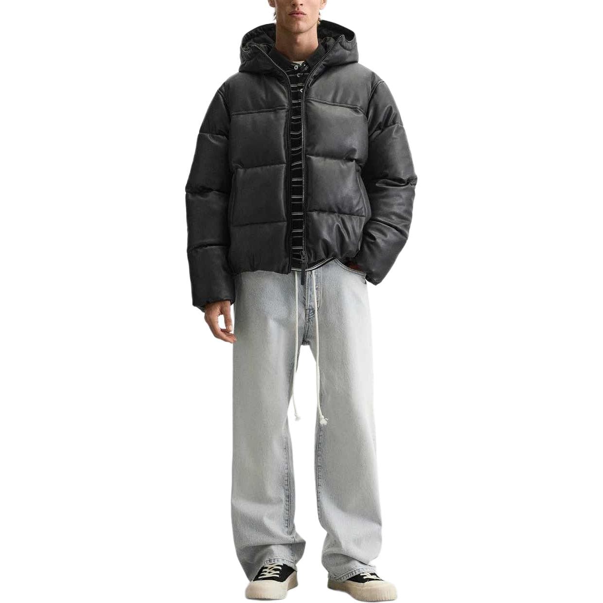 ZARA Puffer Jackets Black Hooded Moderate Puffer Jacket