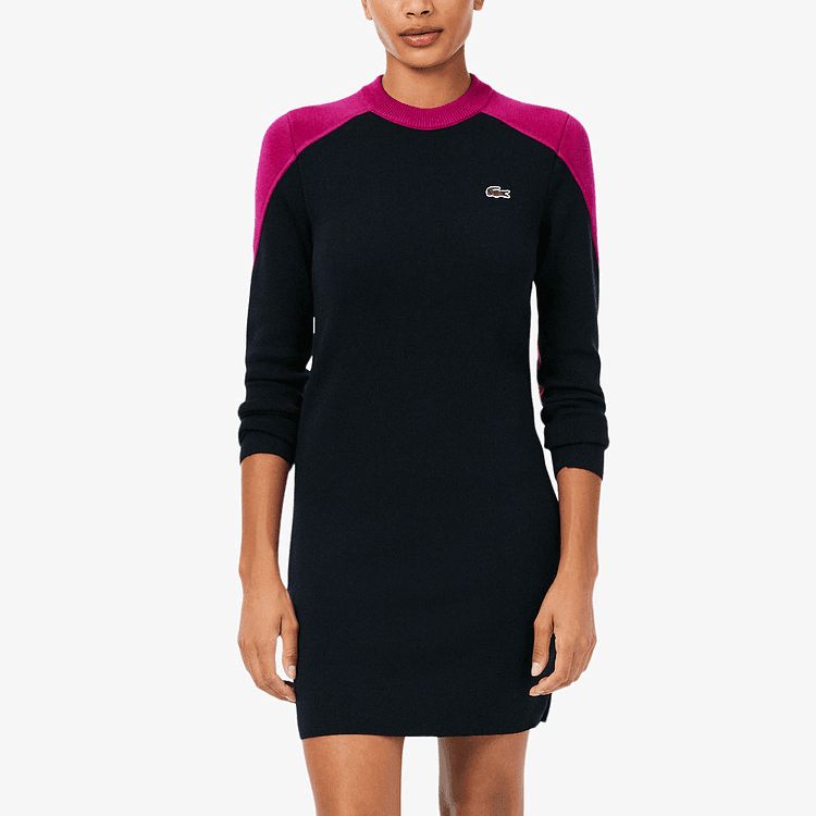 LACOSTE LongSleeved WH6/Black/Rose Red Multicolor Crew Neck Moderate Short Skirt