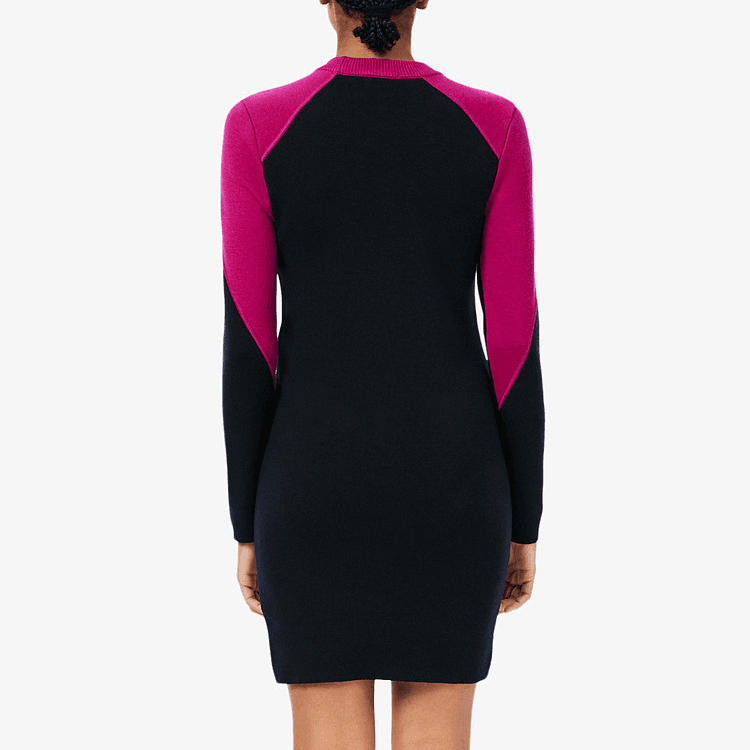 LACOSTE LongSleeved WH6/Black/Rose Red Multicolor Crew Neck Moderate Short Skirt