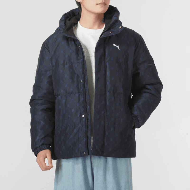 PUMA Down Jackets Black Hooded Moderate Straight Fit
