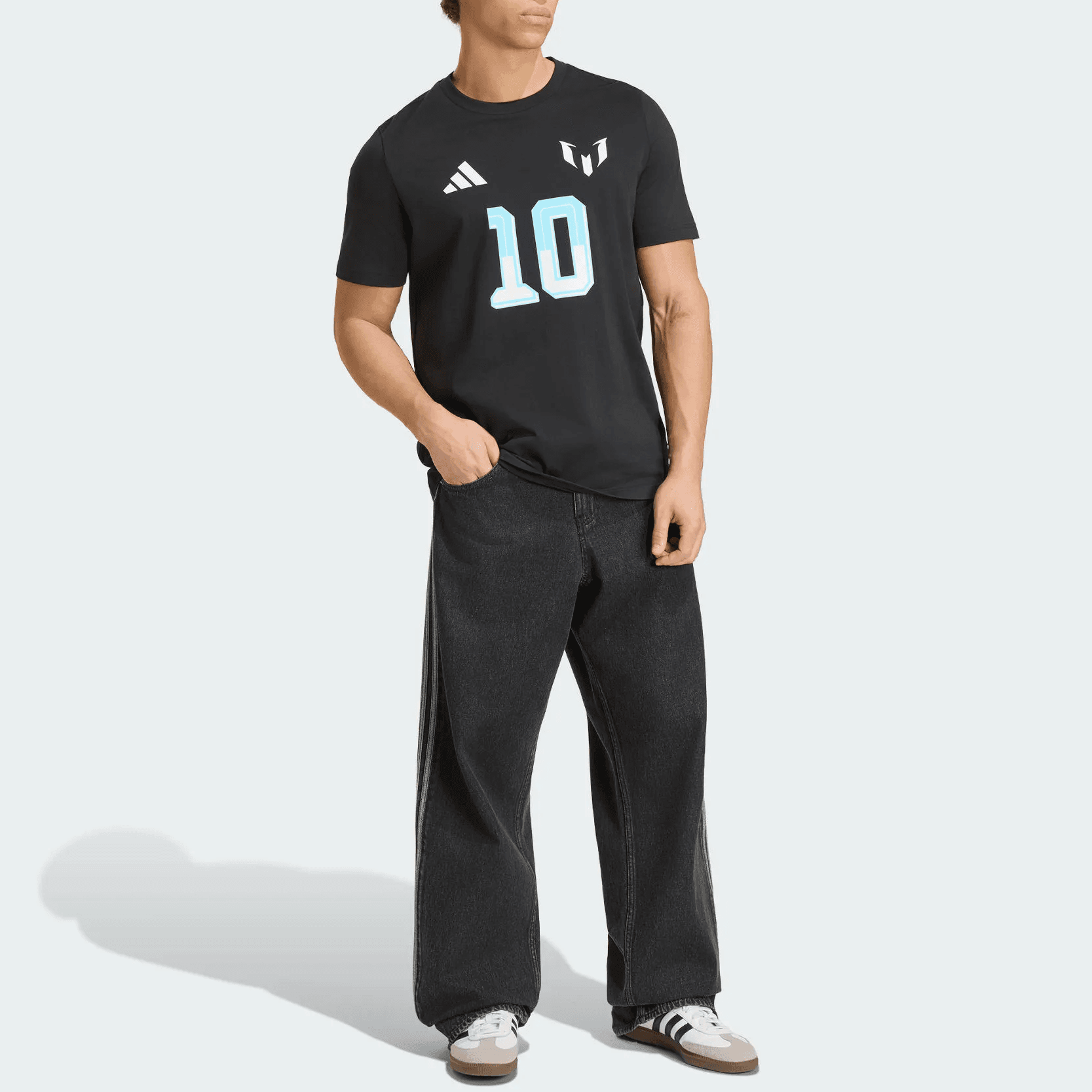 Adidas Messi TShirts Black Crew Neck Moderate
