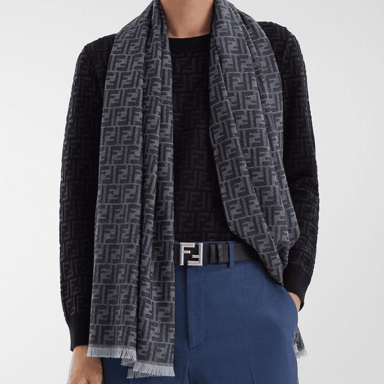 FENDI Ff Jacquard Frayed Edge Scarf