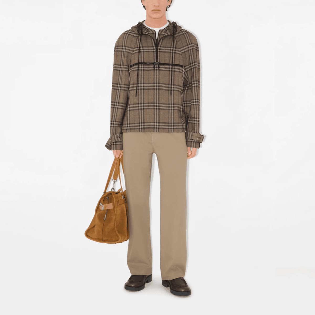 Burberry Checked Hooded Half Zip Jacket