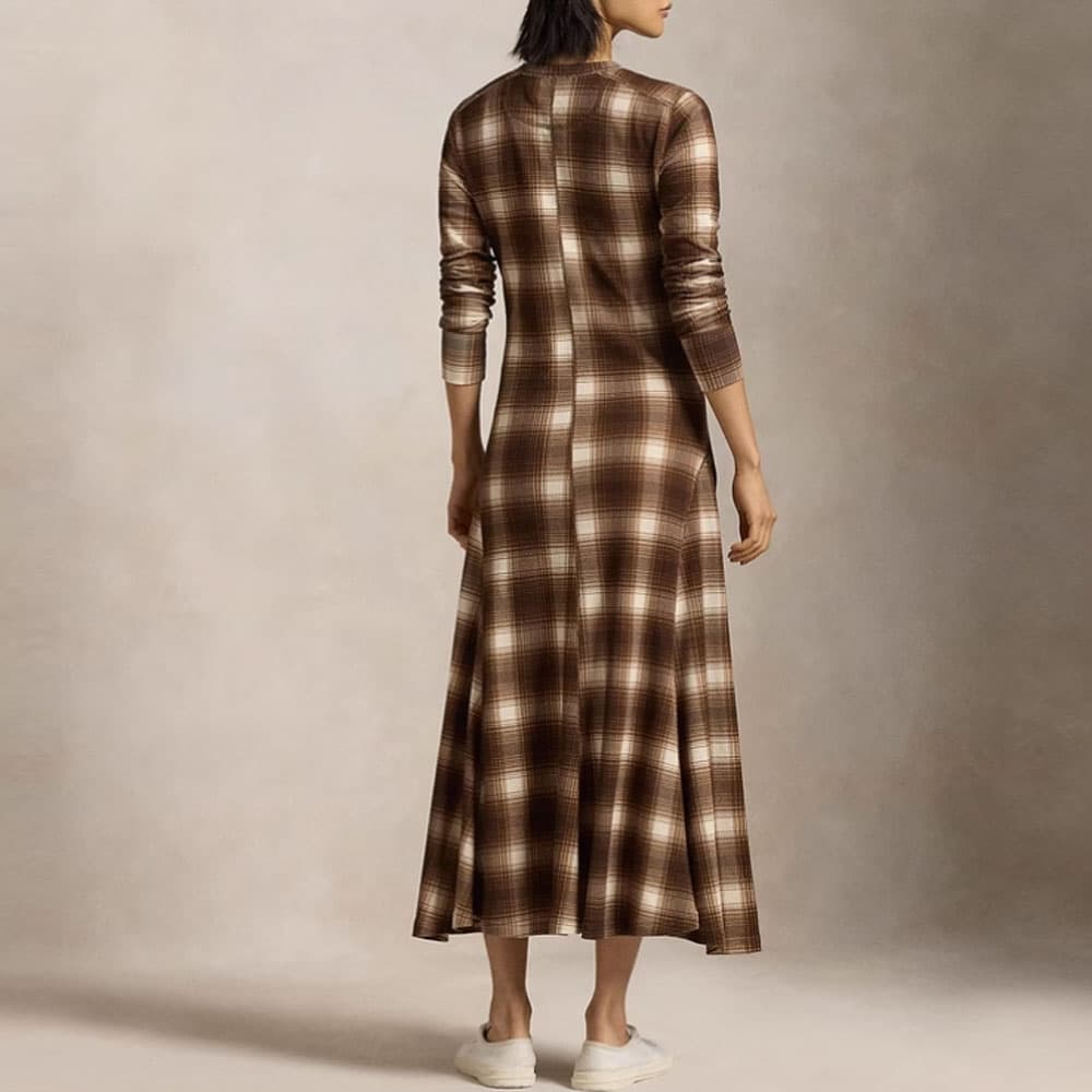 Polo Ralph Lauren FW24 Long Sleeved Dress Classic Version Dark Plaid