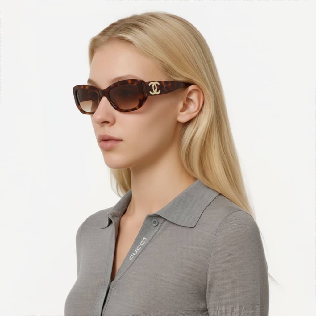CHANEL Rectangle Frame Irregular Shape Sunglasses Brown