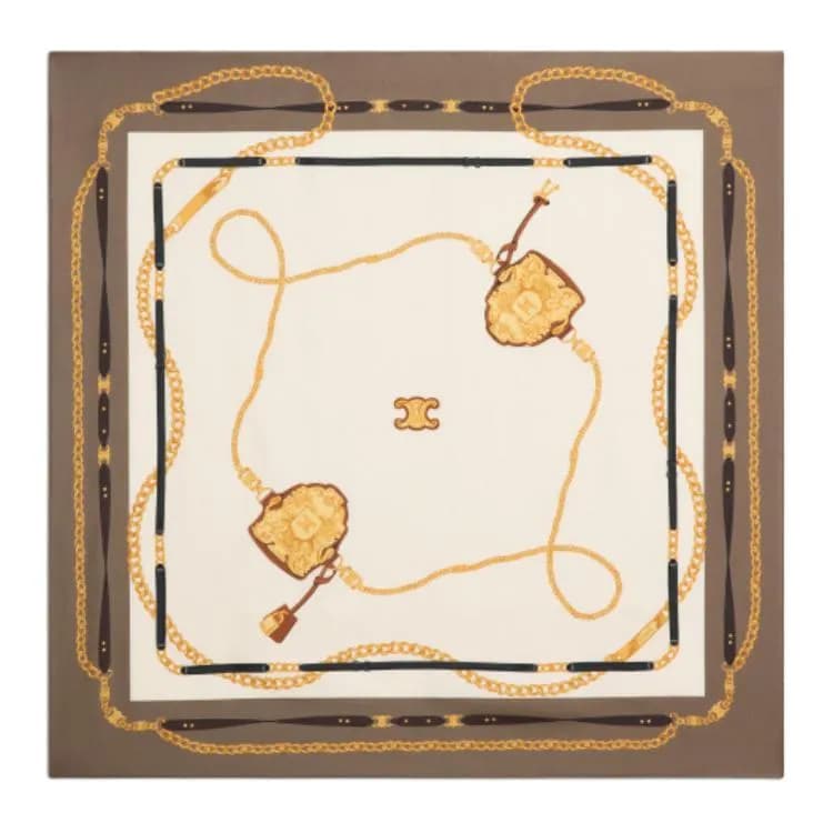 CELINE Square In Coat Of Arms Silk Twill Taupe