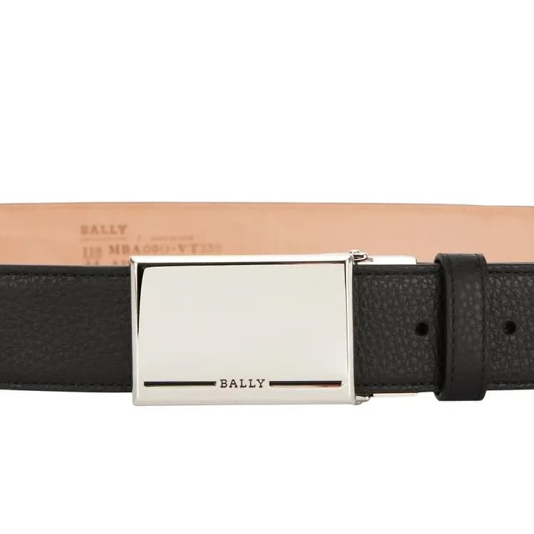 BALLY Letter Logo Smooth Buckle Cow Black Width 3.5CM
