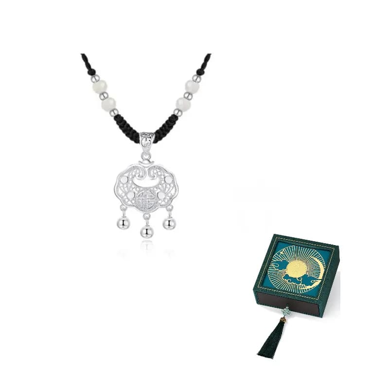Ping An Fu Lock Necklace [White Onyx] Style 2
