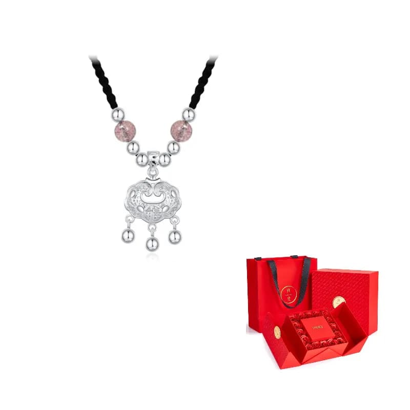 Ping An Fu Lock Necklace 【Strawberry Crystal】