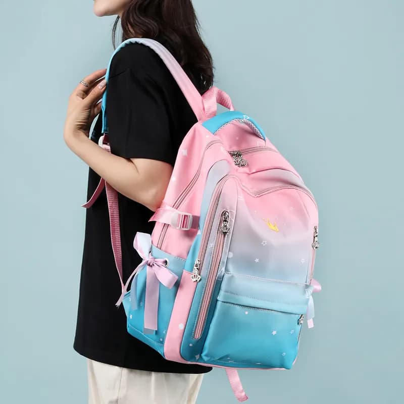 RUIPAI Nylon Fabric Backpack Student Backpack Regular Light Pink Gradient/Deep Pink Gradient/Black White Gradient