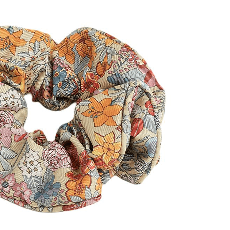 HERMES Twill Silk Hair Ties Beige
